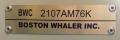 Boston Whaler - Reproduction HIN Plate